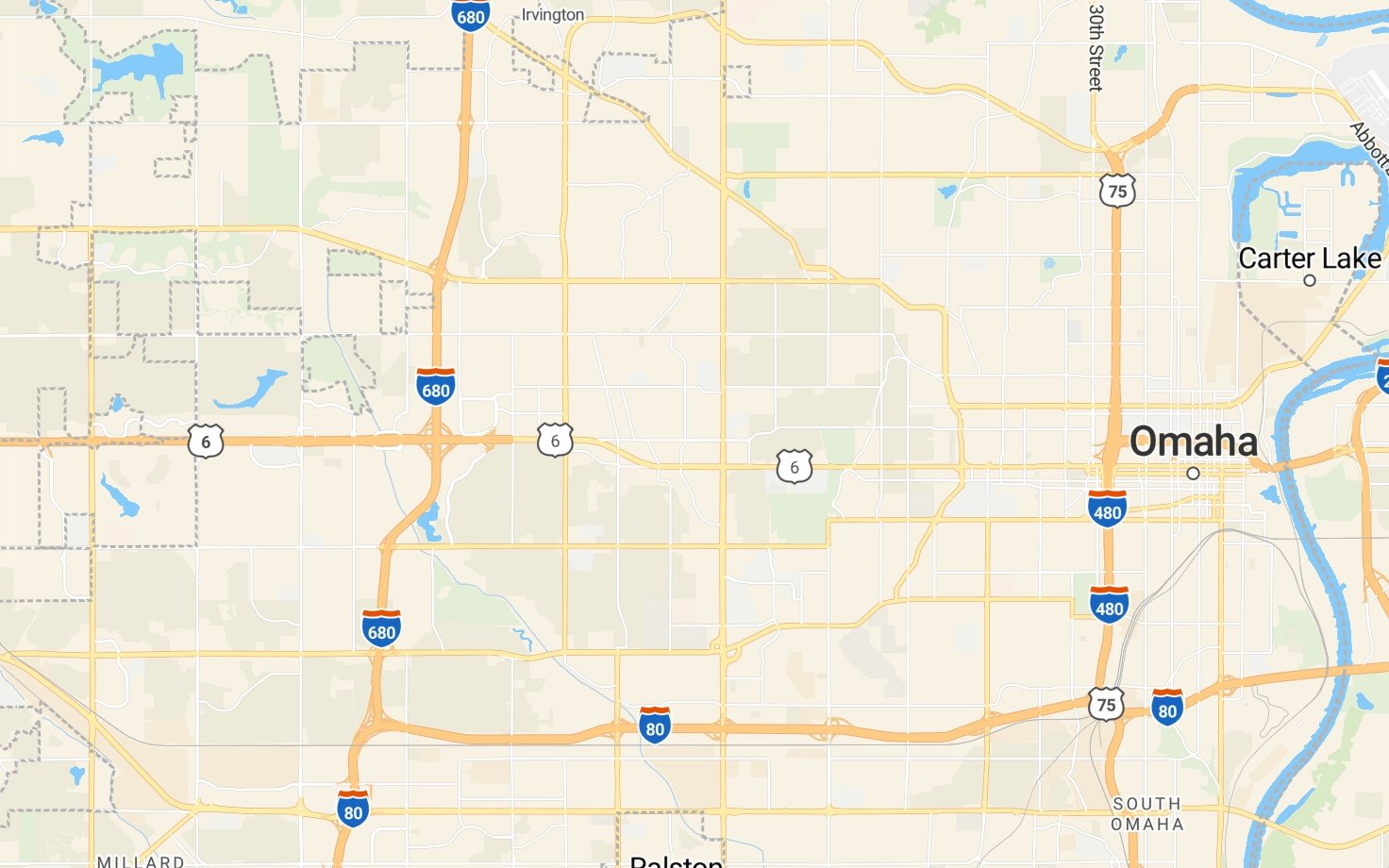 Map of Omaha with soft teal circles marking the general areas where care arrangements are active